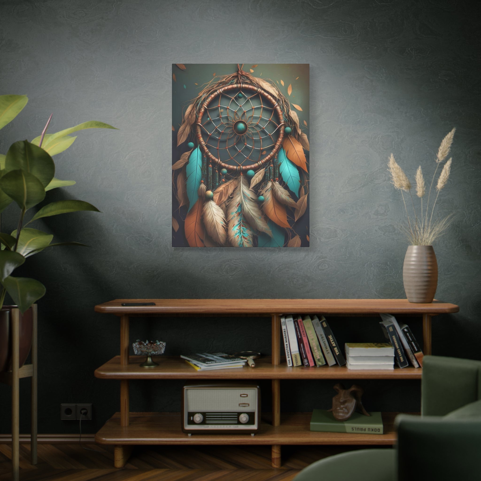 Dreamcatcher Wall Canvas – Boho Feather Art Print