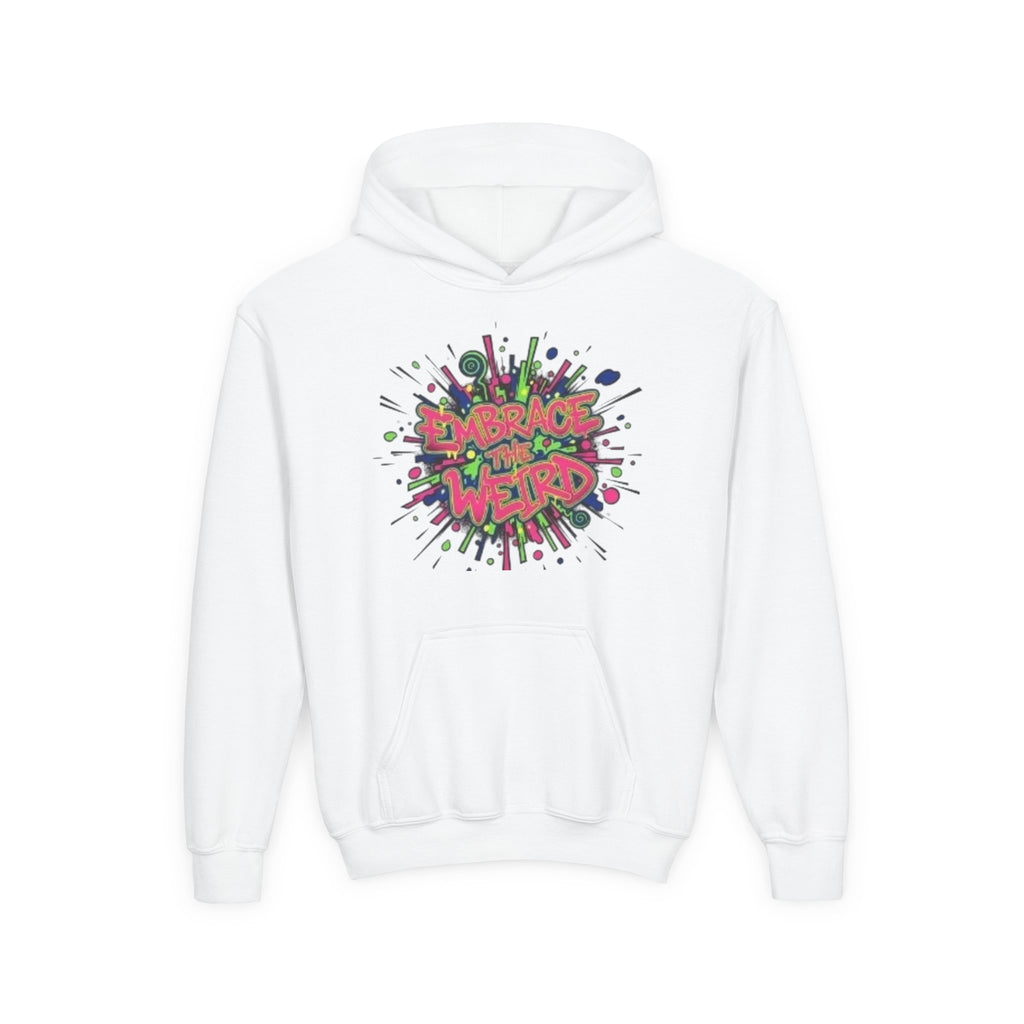 Youth Hoodie — "Embrace the Weird" Colorful Graffiti Graphic