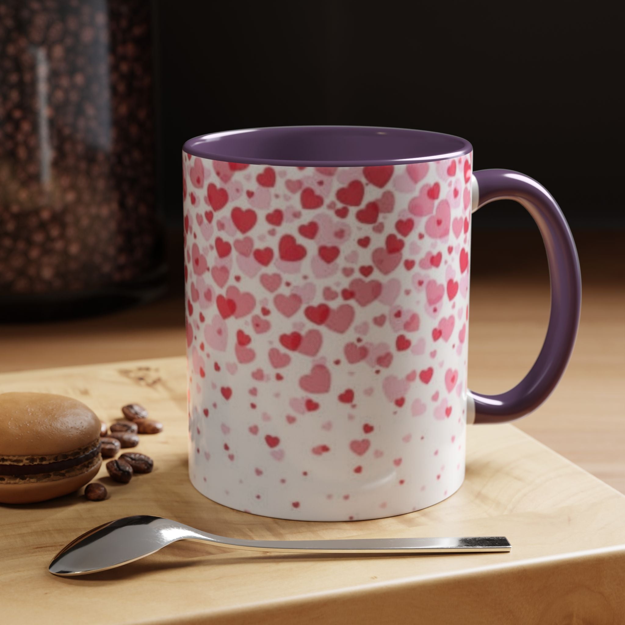 Heart Confetti Accent Coffee Mug — Pink Valentine’s Day Gift (11/15oz)