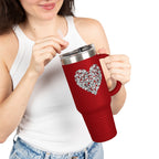 40oz Insulated Travel Mug — Silver Doodle Heart Design