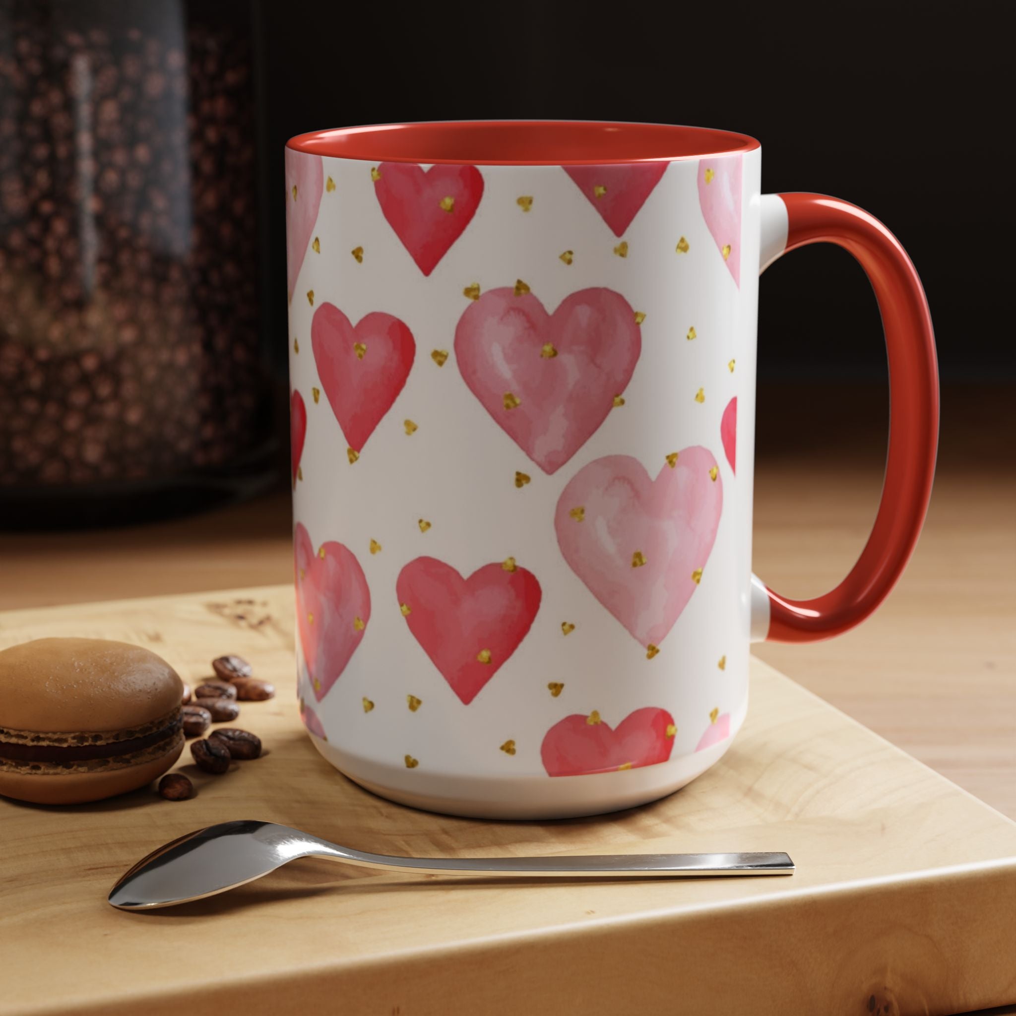 Pink Watercolor Hearts Accent Coffee Mug — Romantic Valentine’s Day Gift