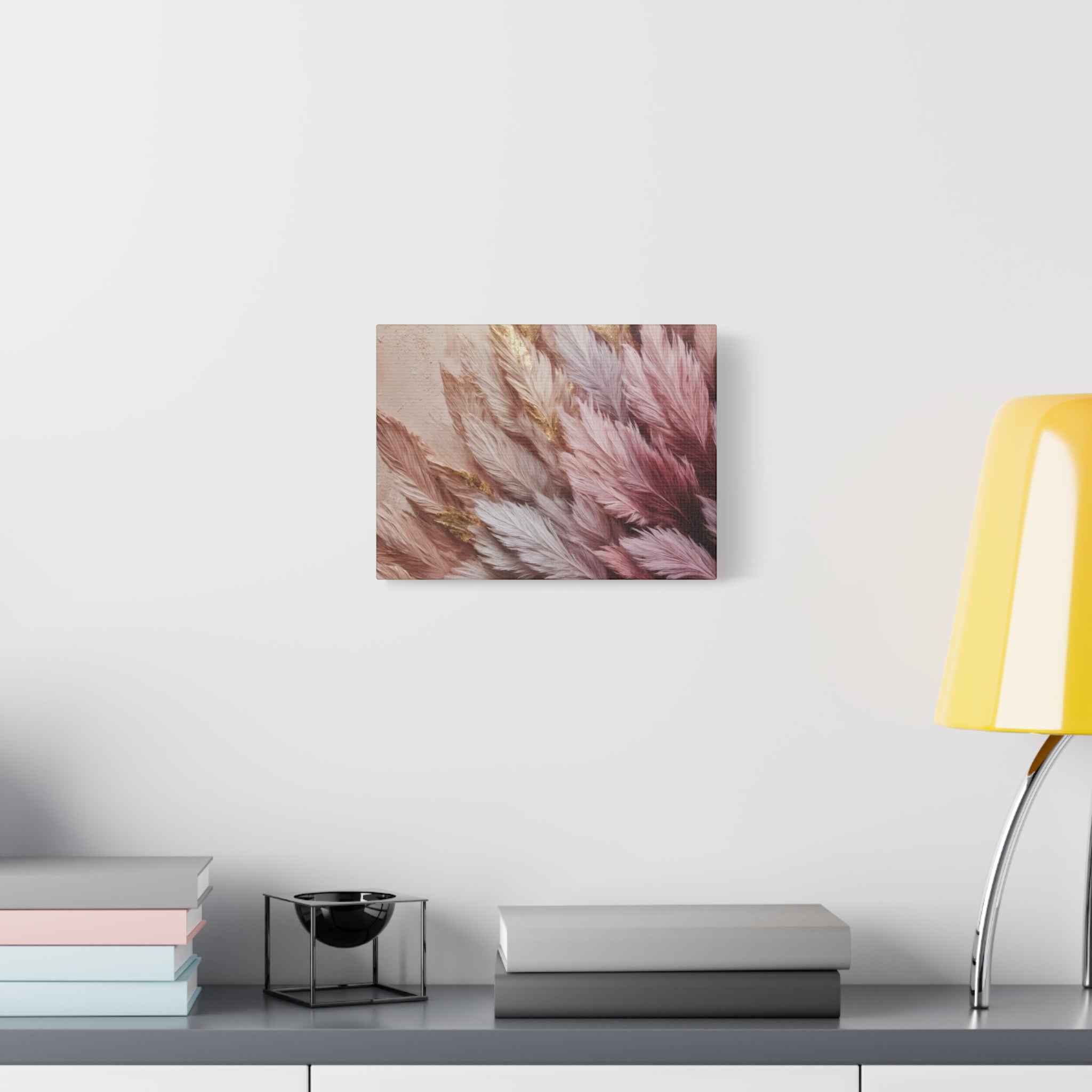 Feathered Pampas Wall Art Canvas — Blush Pink Botanical Decor, Matte Stretched 1.25"