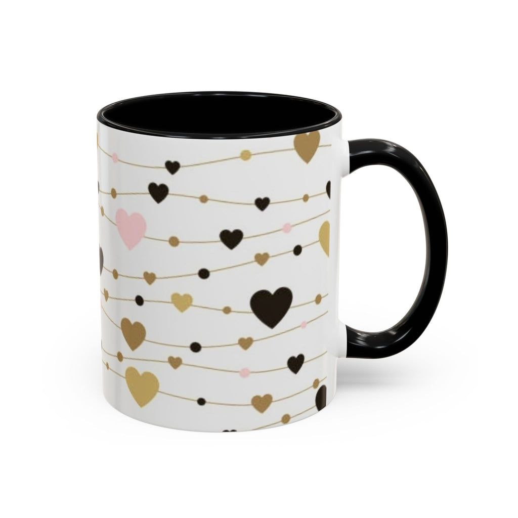 Heart Garland Accent Coffee Mug — Pink & Gold Valentine Ceramic