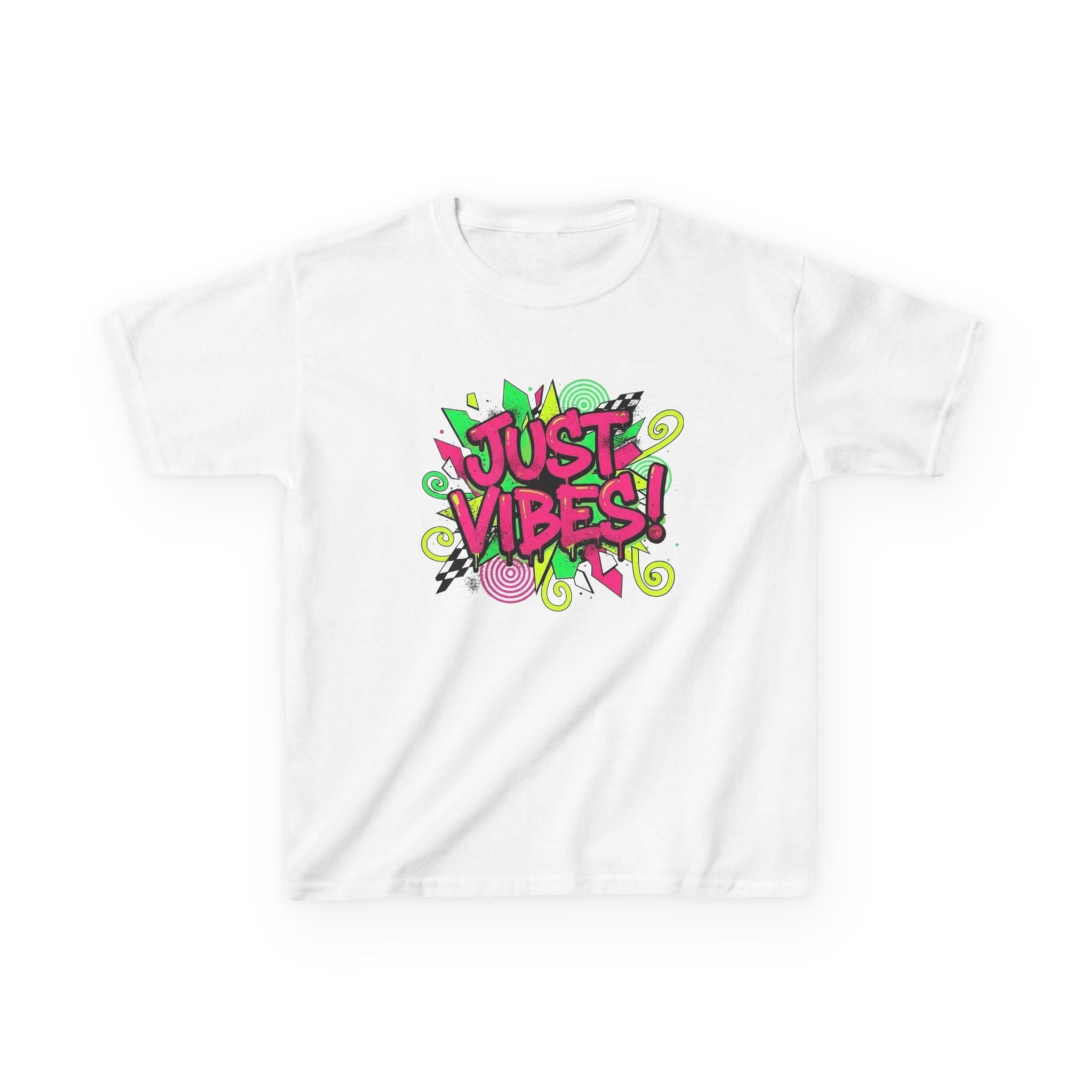 Kids T‑Shirt — "Just Vibes" Neon Graffiti Graphic Tee for Playful, Trendy Kids