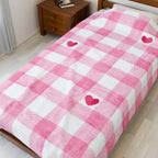 Pink Gingham Heart Velveteen Plush Blanket — Cozy Valentine's Throw