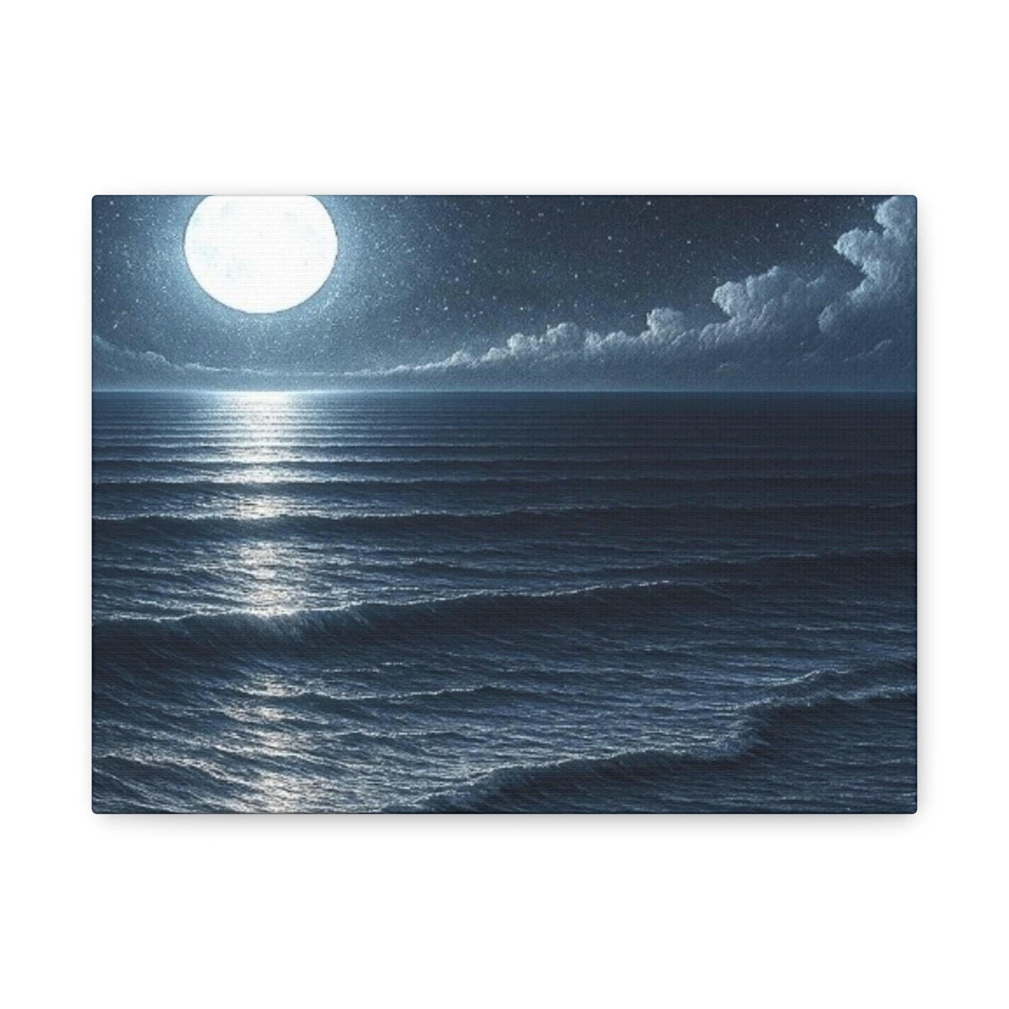Moonlit Ocean Canvas Wall Art — Serene Night Seascape Matte Stretched Print