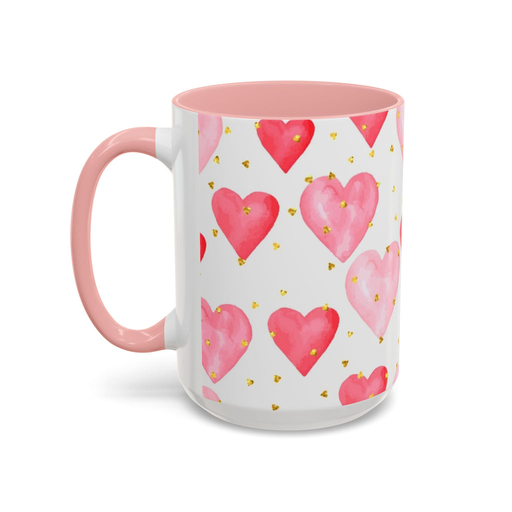 Pink Watercolor Hearts Accent Coffee Mug — Romantic Valentine’s Day Gift