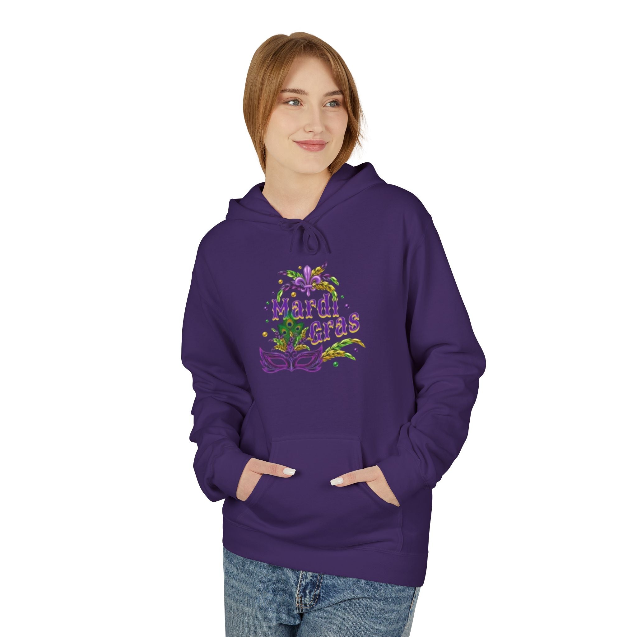 Mardi Gras Mask Hoodie — Purple Green Gold Carnival Pullover
