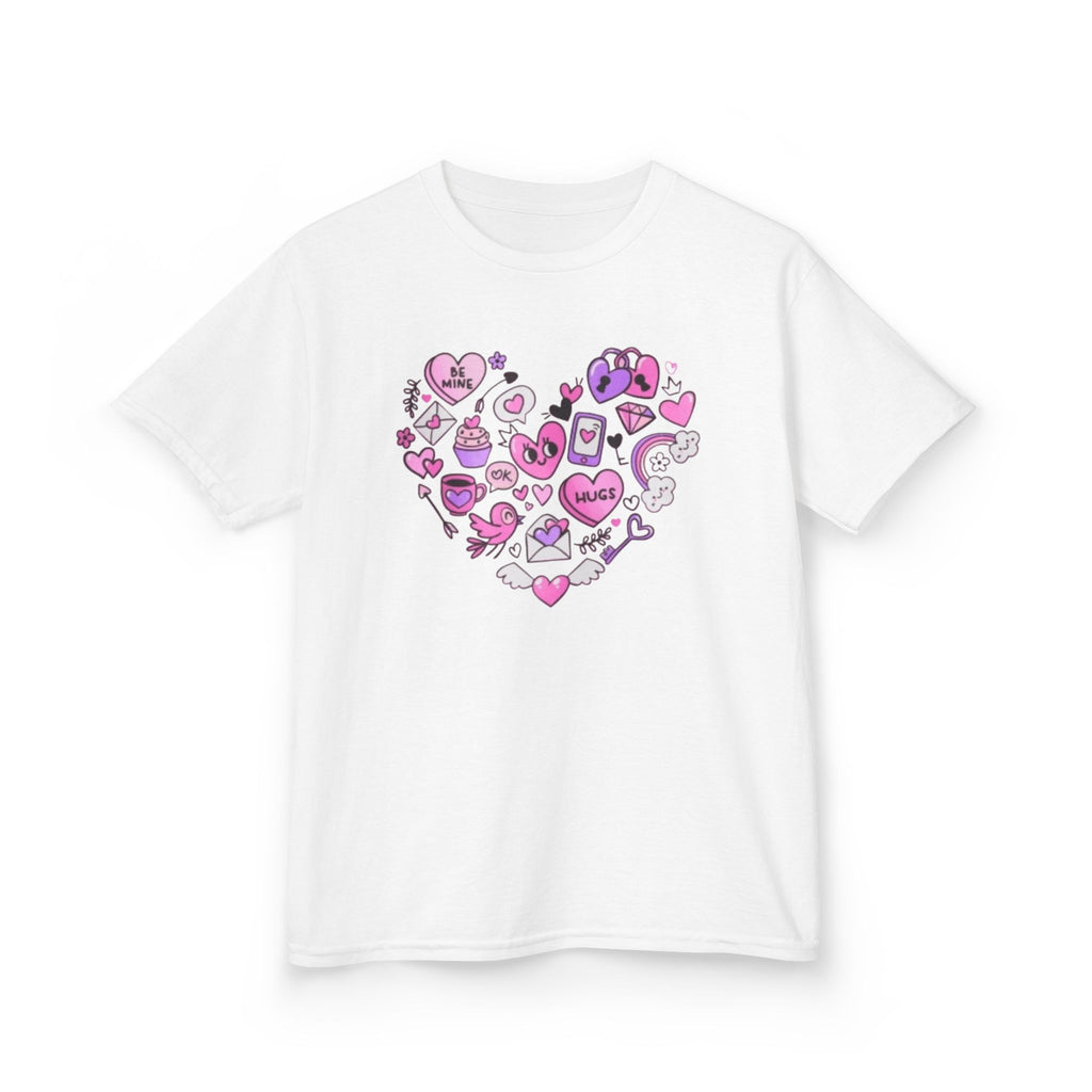 Kids Heart Doodle Tee — Cute Pink Valentine Heart Graphic Shirt