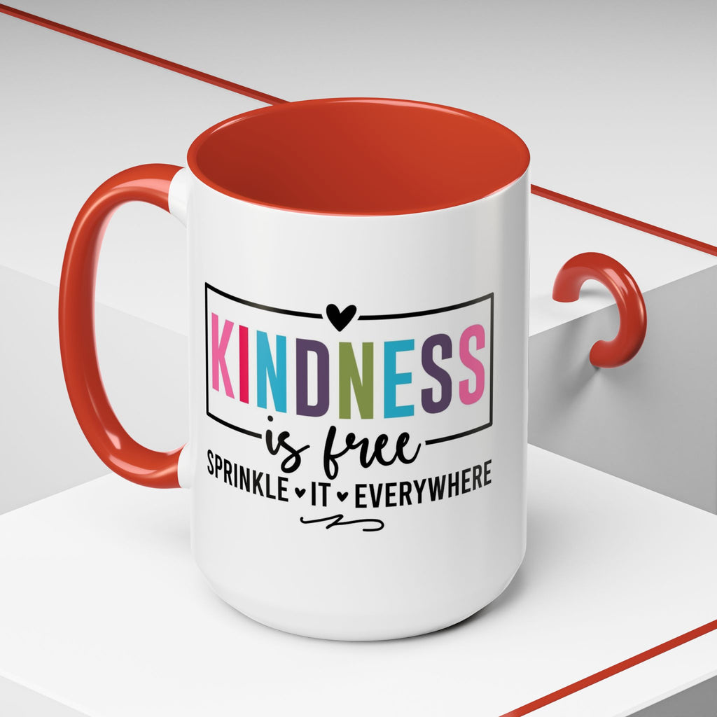 Kindness Is Free Accent Coffee Mug — Inspirational Pink Interior 11/15oz