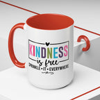 Kindness Is Free Accent Coffee Mug — Inspirational Pink Interior 11/15oz