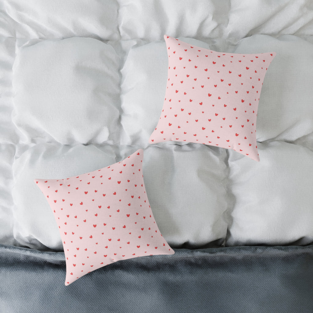 Heart Confetti Square Pillow — Pink Decorative Throw Pillow for Valentine’s Day & Romantic Home Decor
