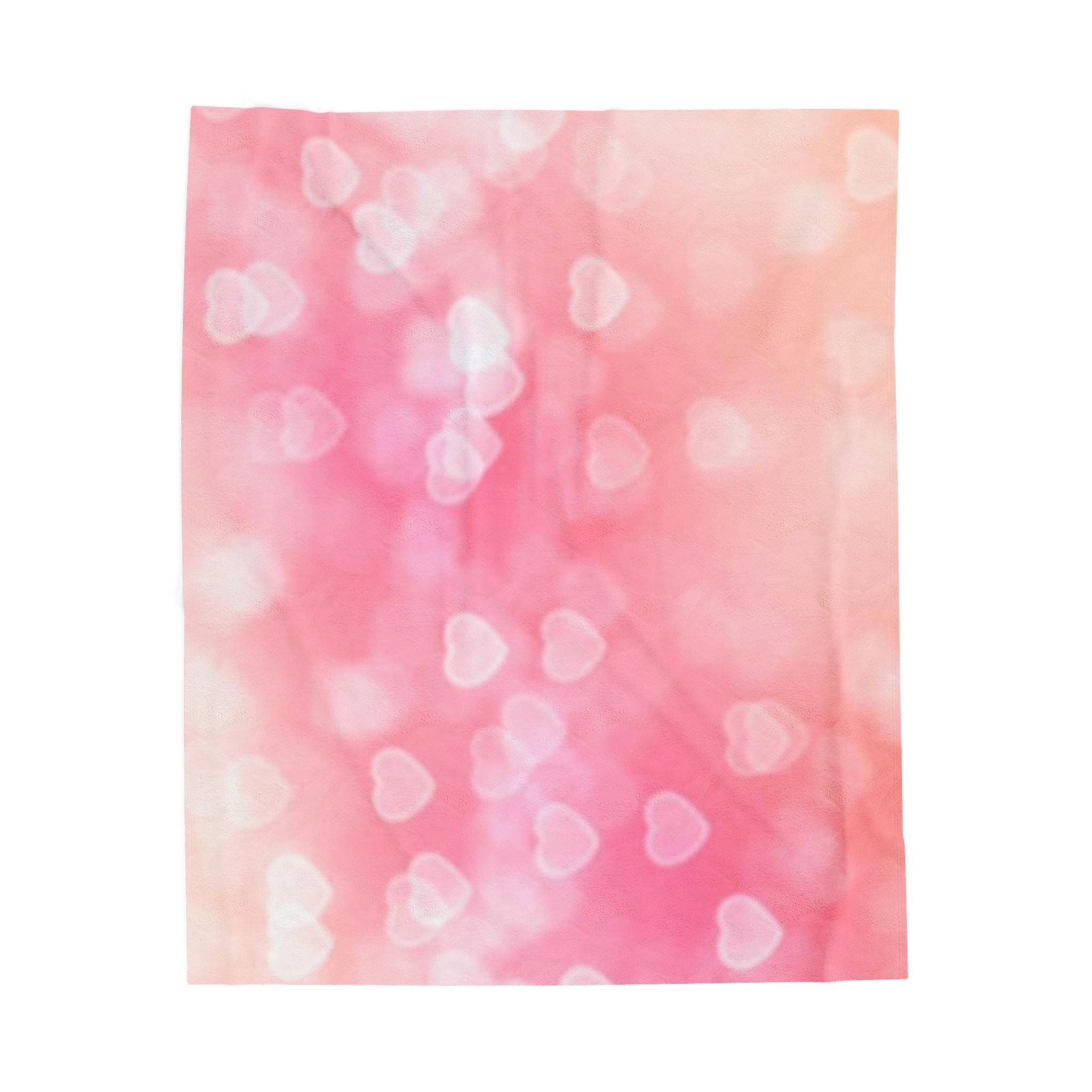 Pink Heart Bokeh Velveteen Plush Blanket — Soft Romantic Throw for Valentine’s Day & Cozy Nights