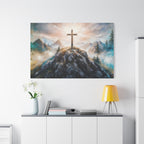 Cross on Mountain Matte Canvas Wall Art — Christian Inspirational Landscape