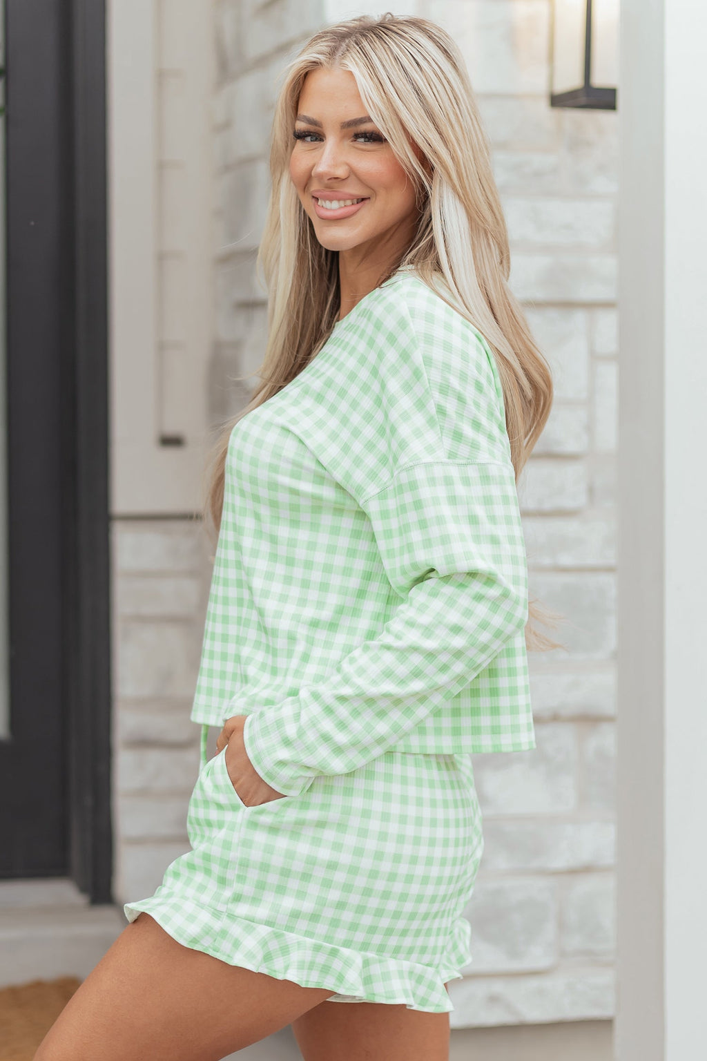 Mint Plaid 2pcs Lounge Set