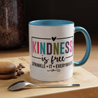 Kindness Is Free Accent Coffee Mug — Inspirational Pink Interior 11/15oz