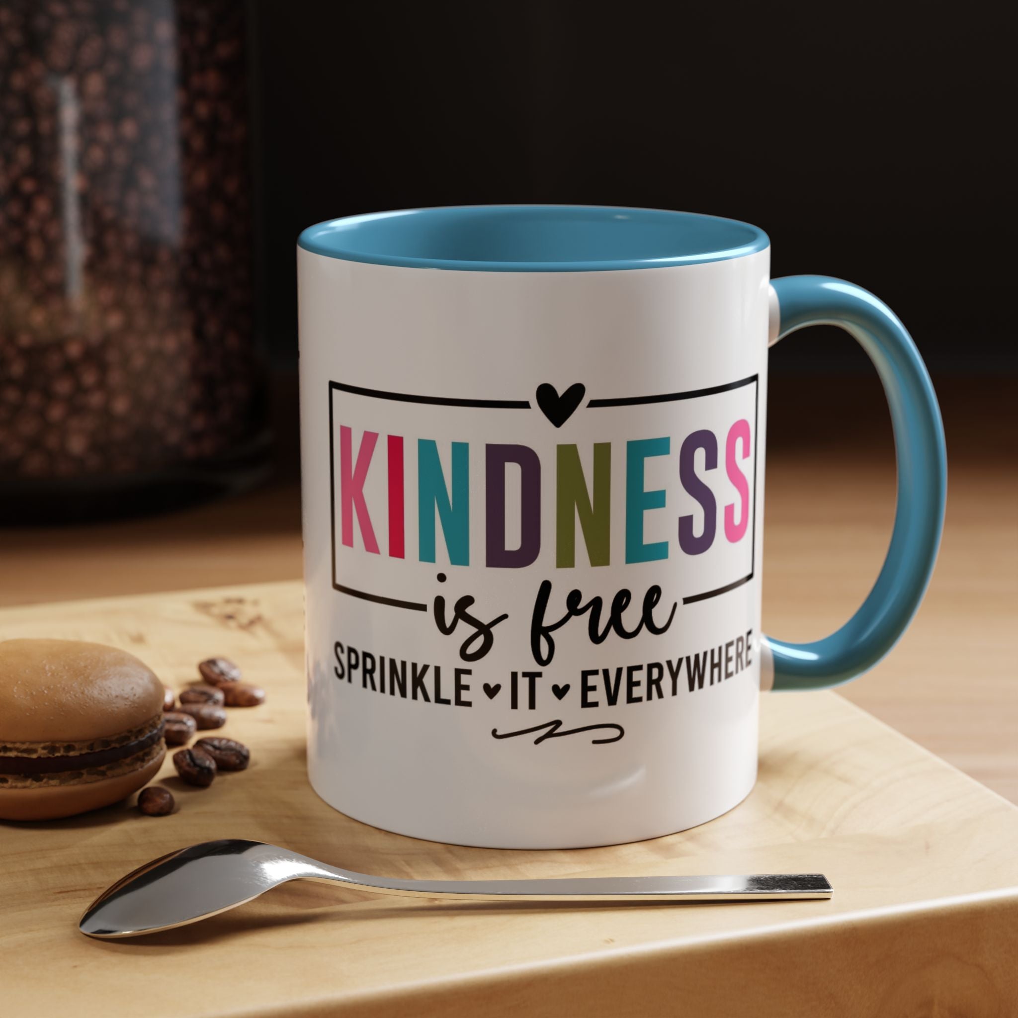 Kindness Is Free Accent Coffee Mug — Inspirational Pink Interior 11/15oz