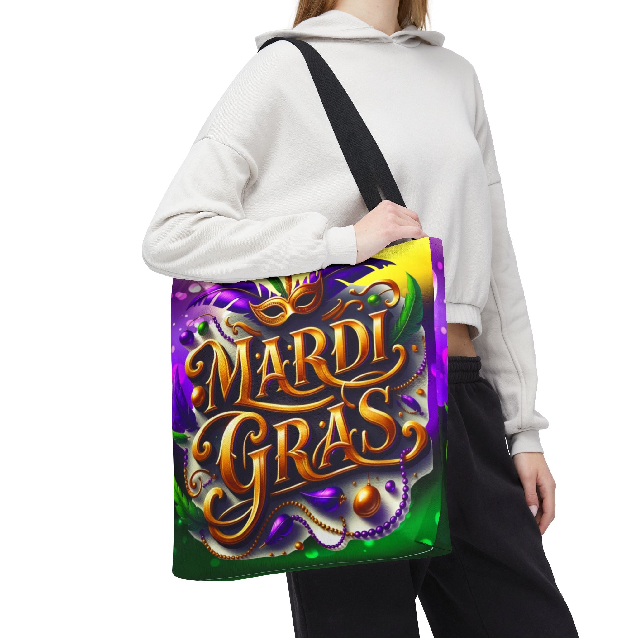Mardi Gras Tote Bag — Colorful Carnival Mask & Beads Festival Tote