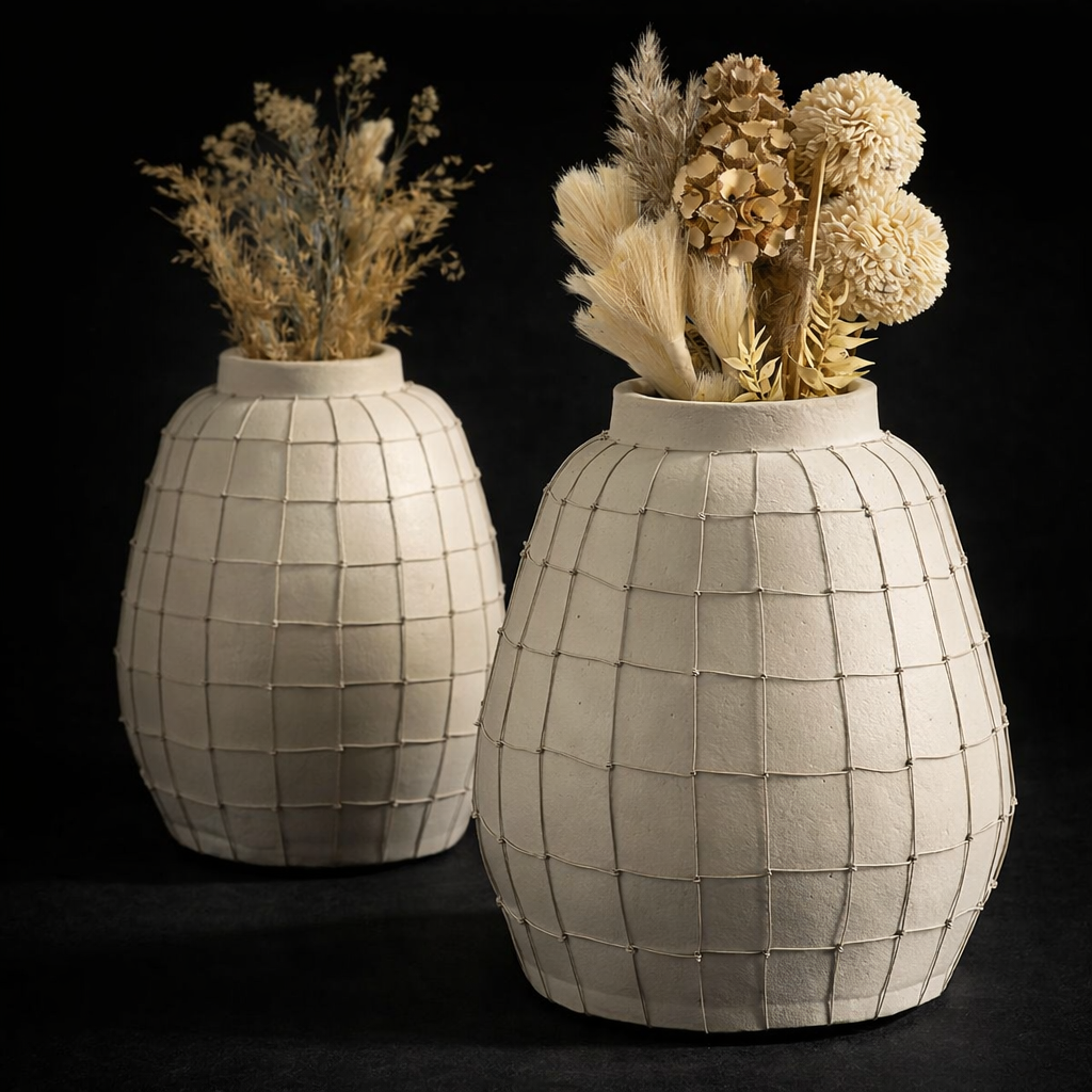 Off-White Large Handmade Terracotta Vase | Contemporary Home Decor Statement Piece (15.5")-1