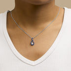 .925 Sterling Silver Created Blue and White Sapphire Teardrop Shaped Pendant Necklace - 18" Inches-3