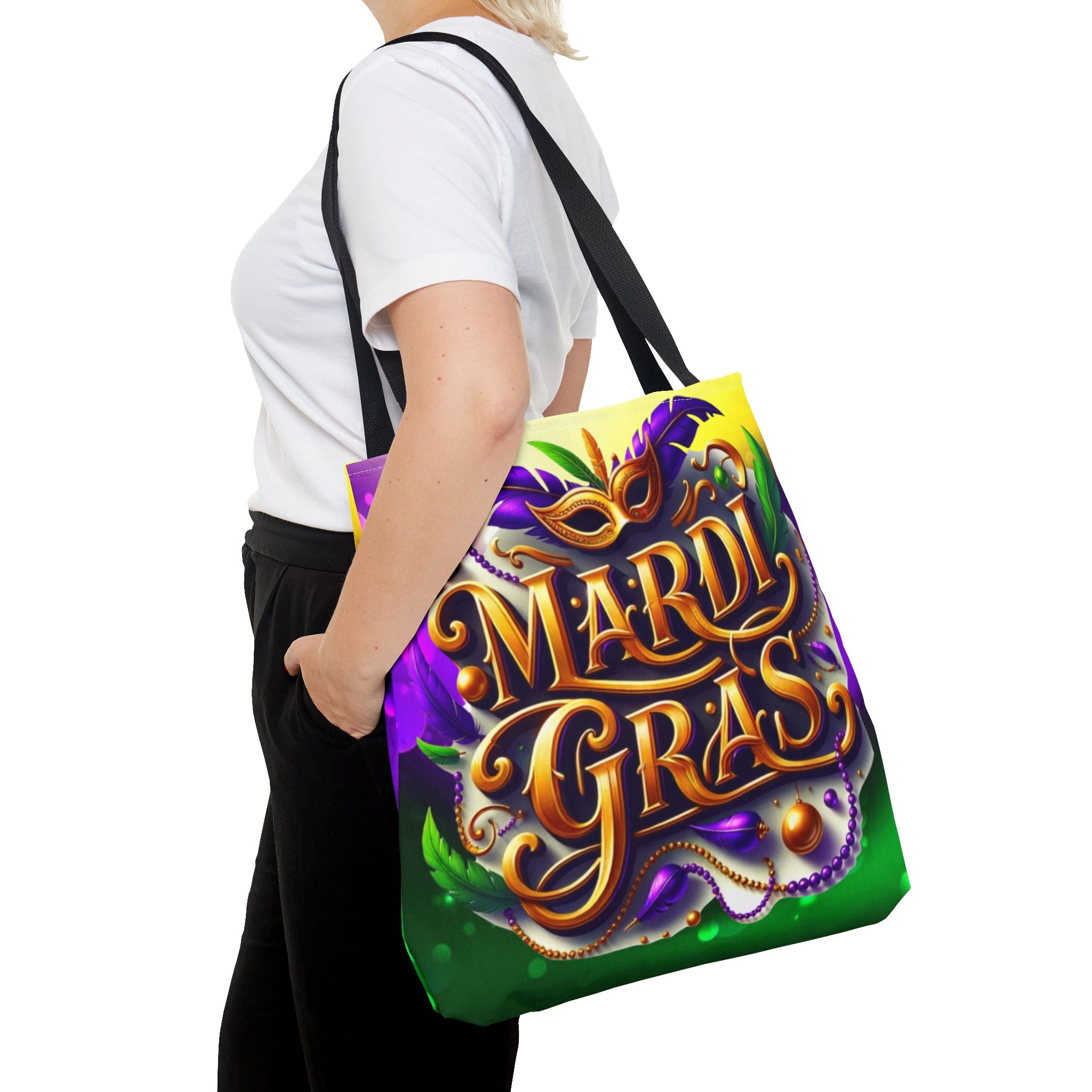Mardi Gras Tote Bag — Colorful Carnival Mask & Beads Festival Tote