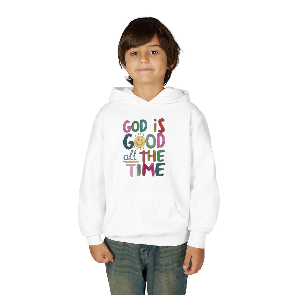 Youth Hoodie — "God Is Good All The Time" Colorful Faith Pullover