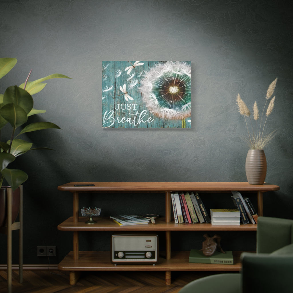 Canvas Wall Art — "Just Breathe" Dandelion Rustic Teal