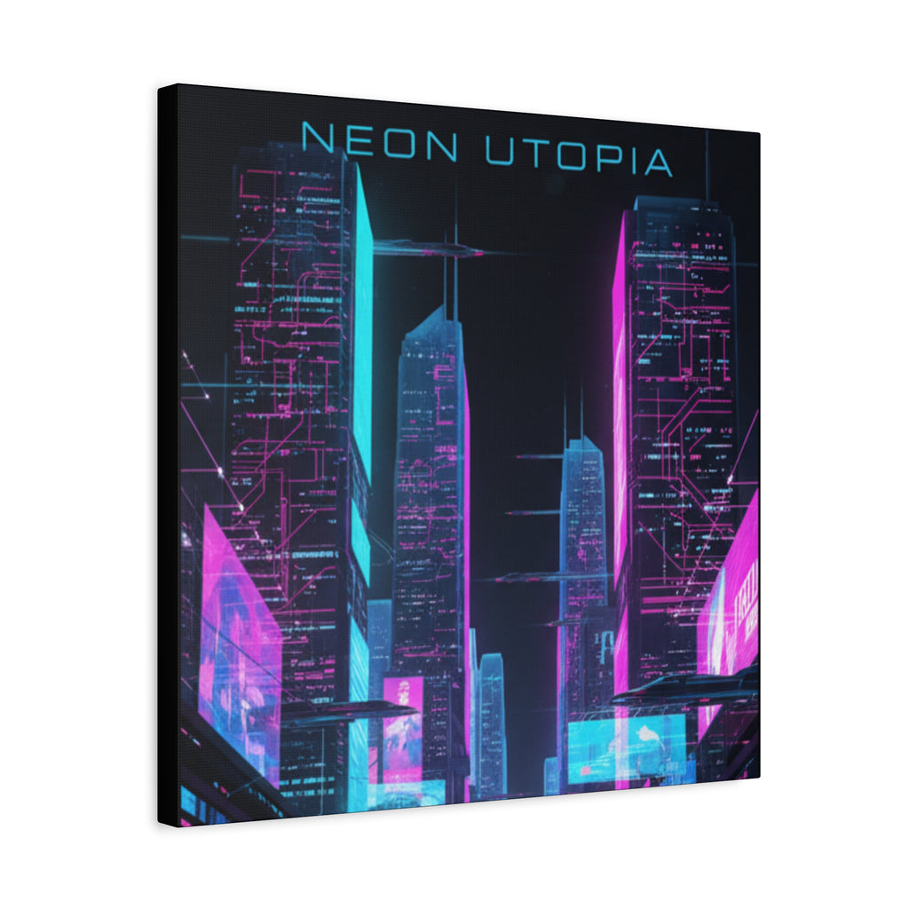 Neon Utopia Cyberpunk Cityscape, Matte Canvas