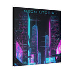 Neon Utopia Cyberpunk Cityscape, Matte Canvas
