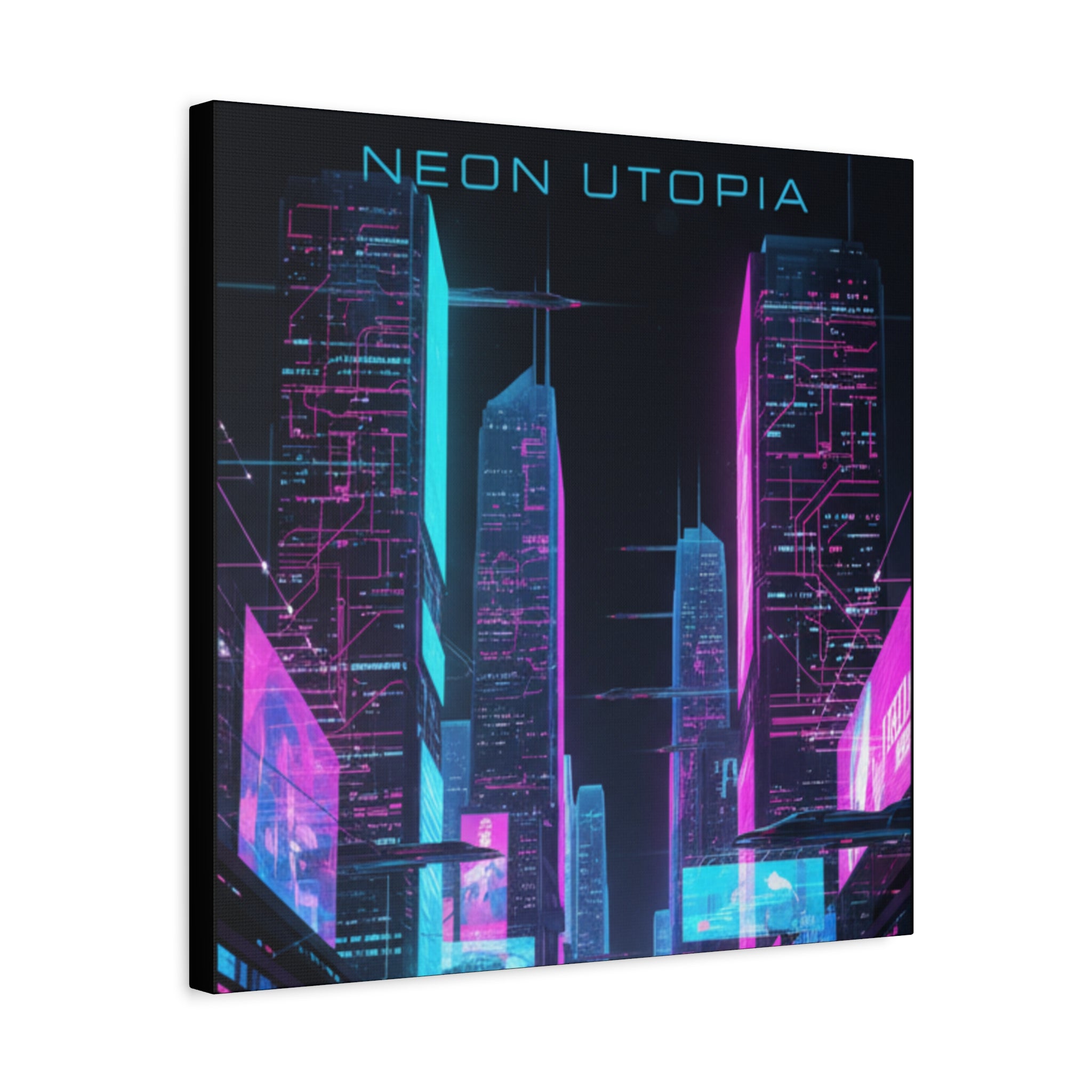 Neon Utopia Cyberpunk Cityscape, Matte Canvas