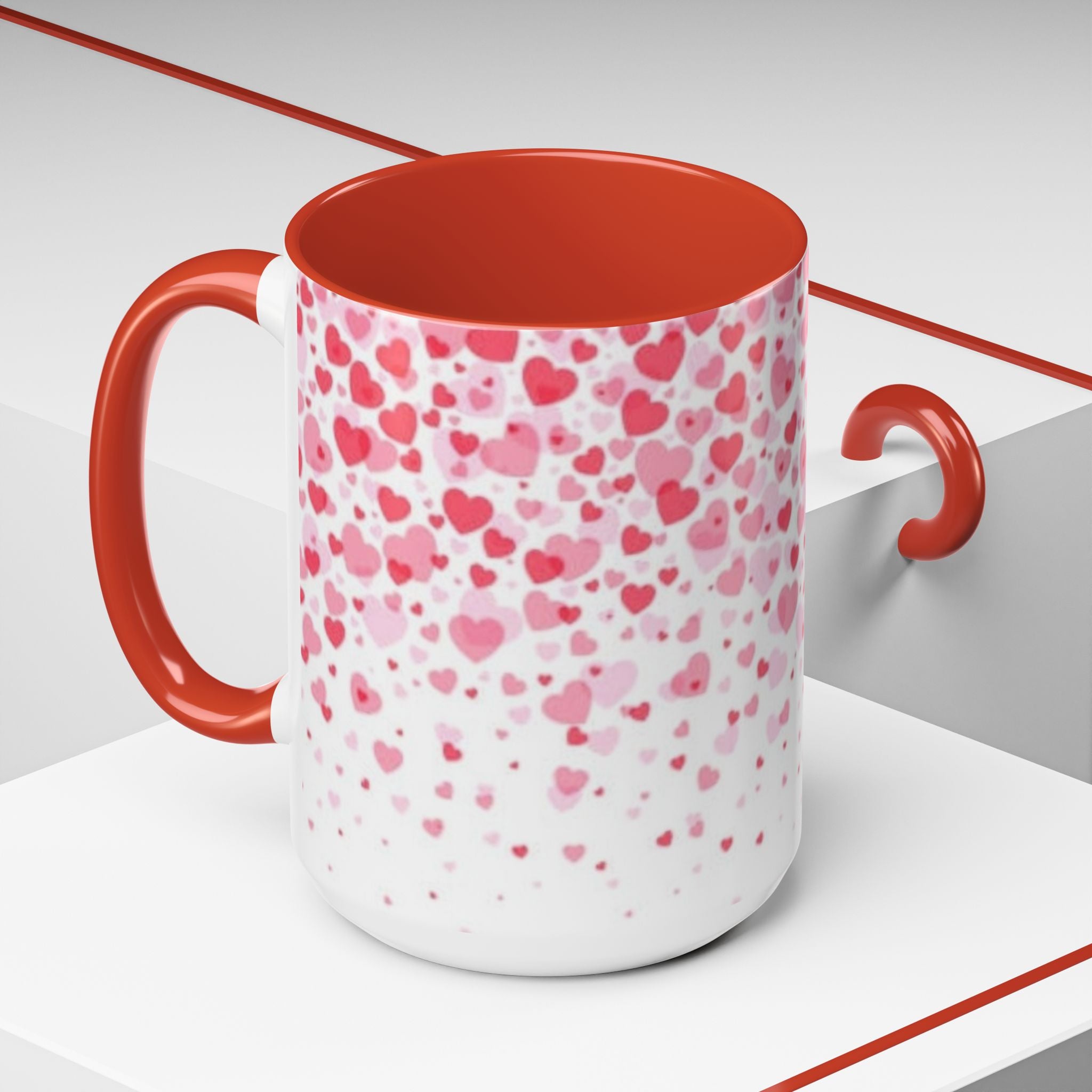 Heart Confetti Accent Coffee Mug — Pink Valentine’s Day Gift (11/15oz)