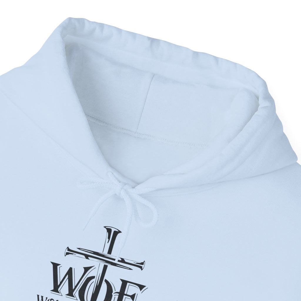 Hoodie — "W.O.F. Woman of Faith" Cross Christian Graphic Pullover