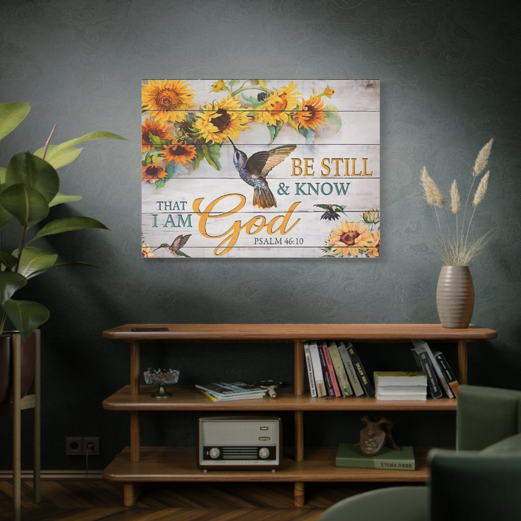 Be Still & Know I Am God Canvas Wall Art — Sunflowers & Hummingbird Psalm 46:10