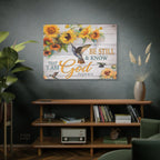Be Still & Know I Am God Canvas Wall Art — Sunflowers & Hummingbird Psalm 46:10