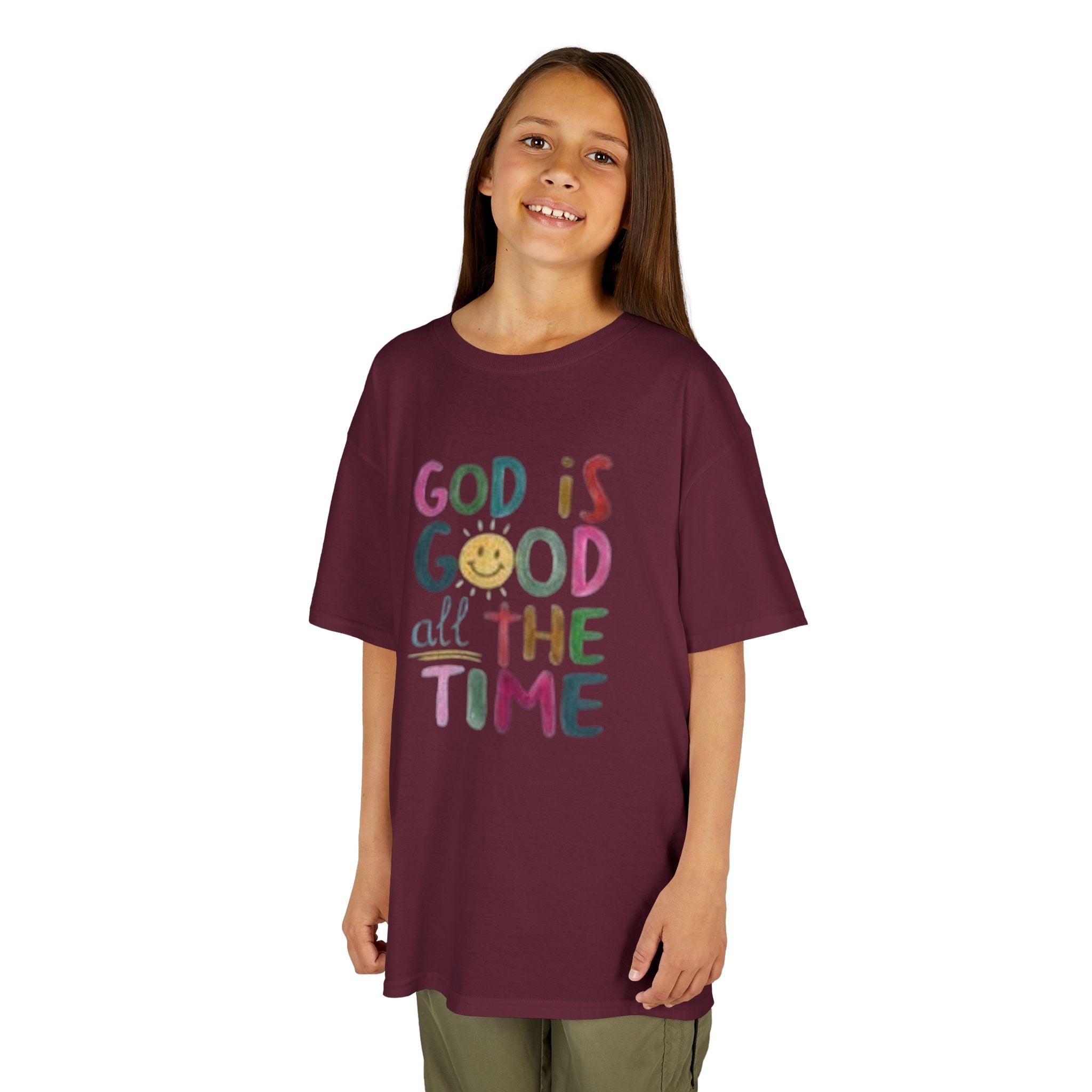 Kids Tee — "God Is Good All The Time" Colorful Faith Graphic