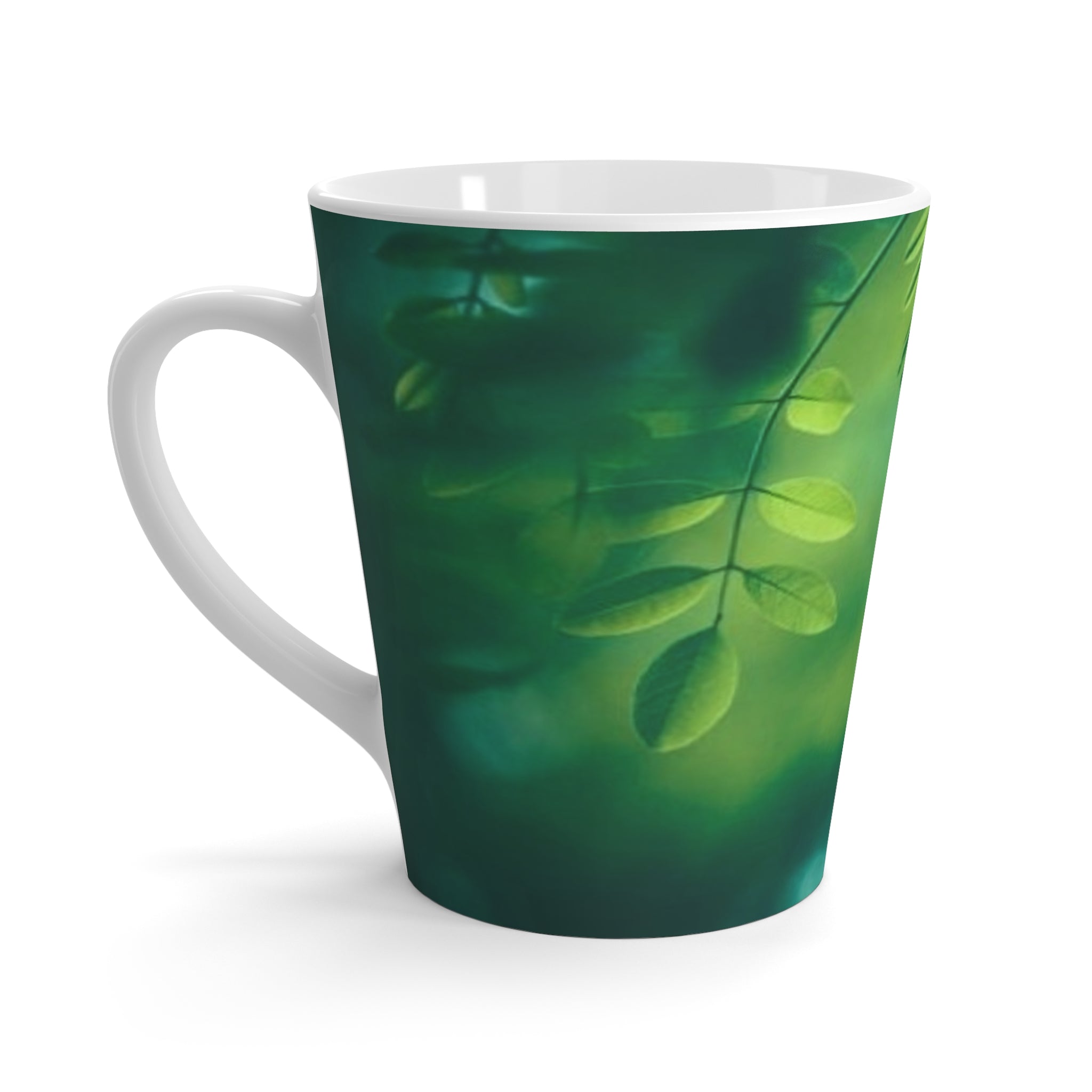 Green Leaves Latte Mug — Serene Botanical Coffee Cup