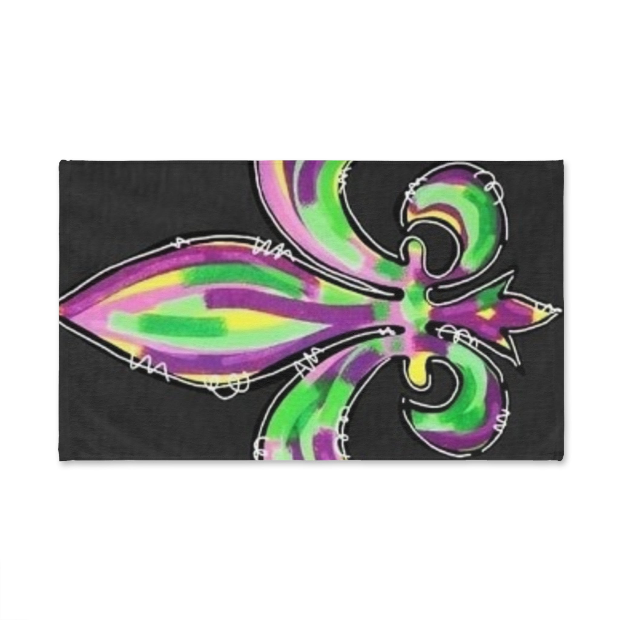 Mardi Gras Fleur-de-Lis Hand Towel — Purple, Green & Gold Kitchen Towel