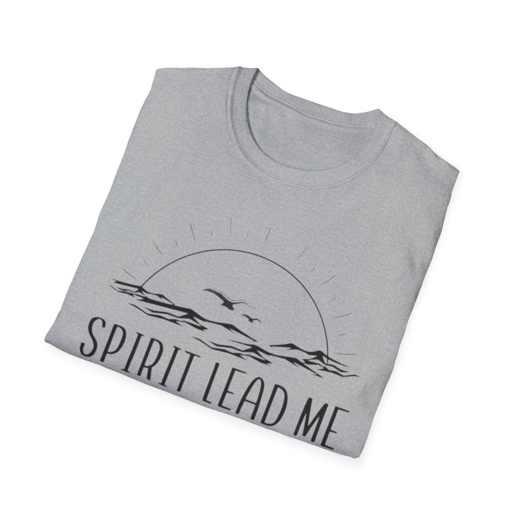 T-Shirt — "Spirit Lead Me" Faith Graphic Tee with Sunset & Birds