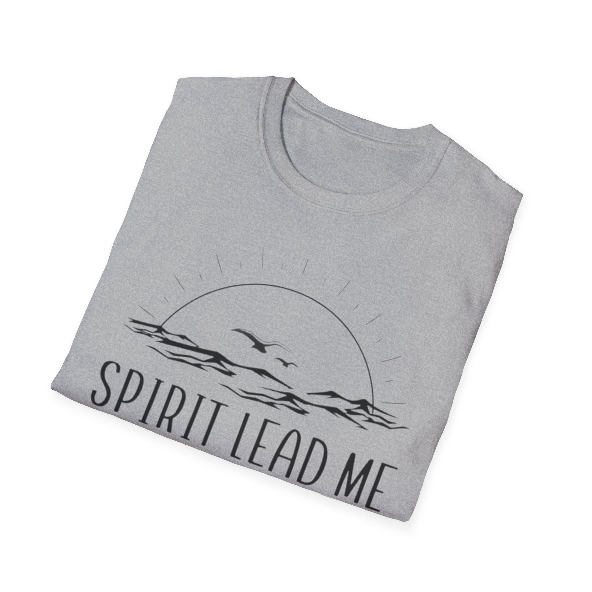 T-Shirt — "Spirit Lead Me" Faith Graphic Tee with Sunset & Birds