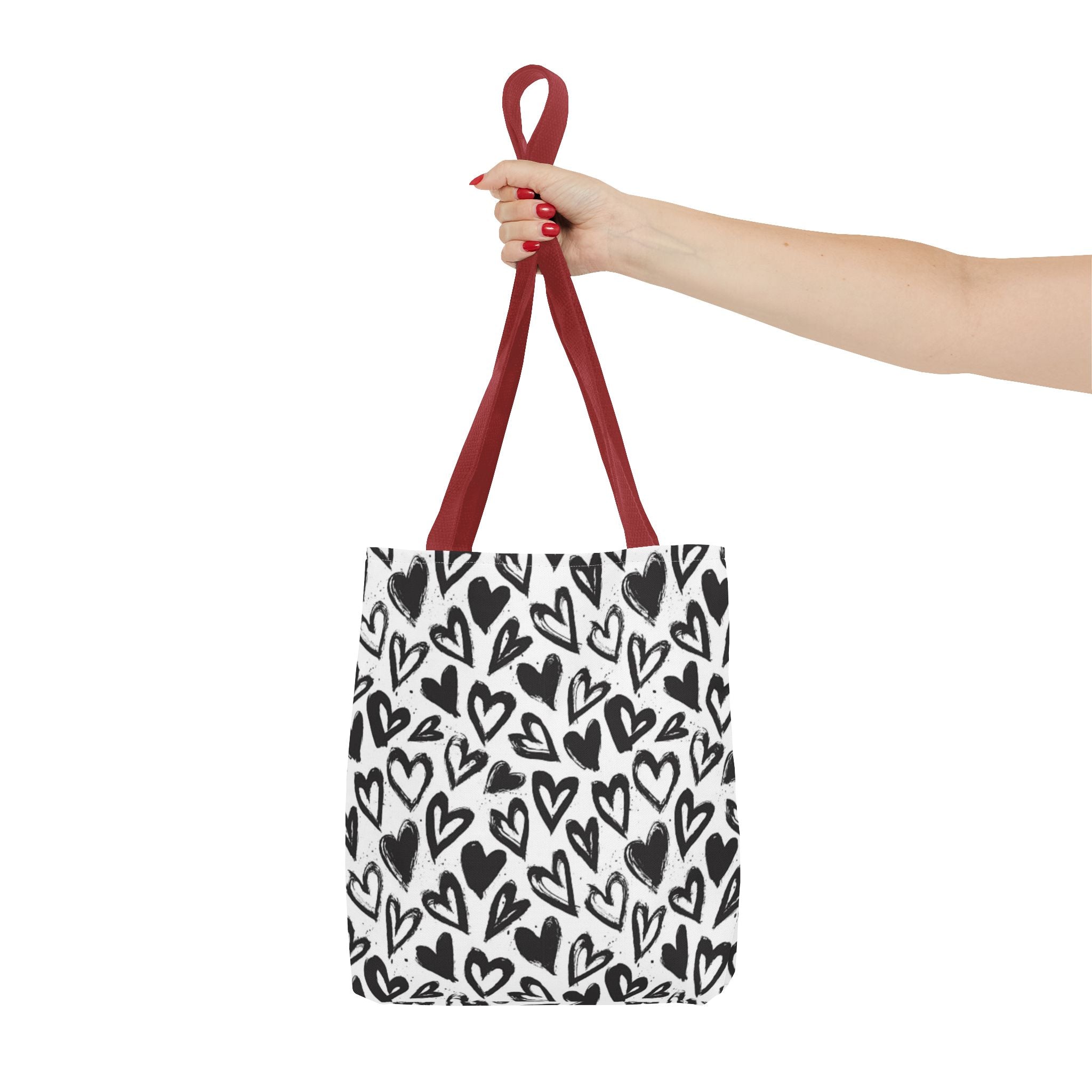 Heart Pattern Tote Bag — Black & White Hand-Drawn Hearts All-Over Print