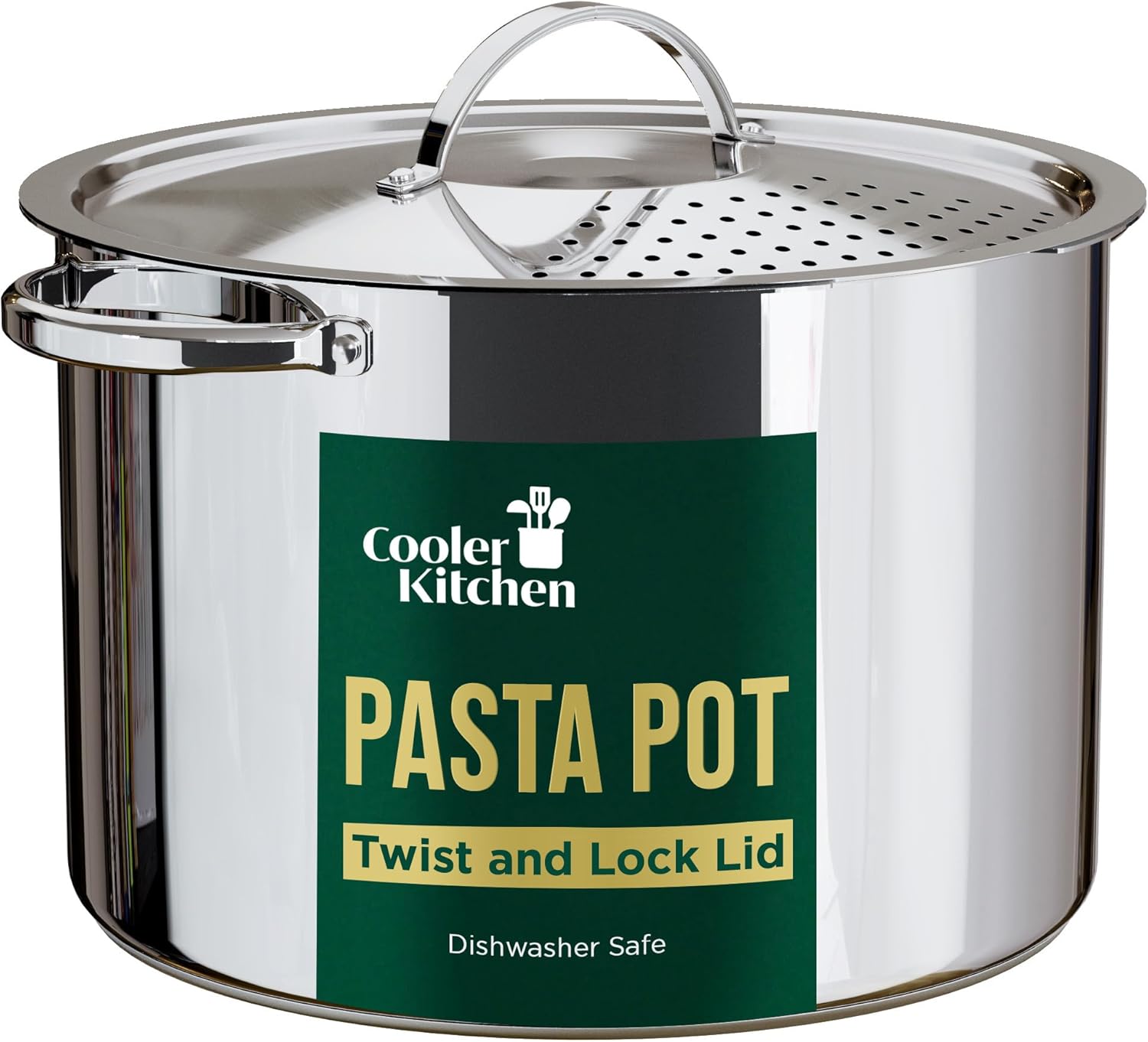 Stainless Steel Pasta Pot with Locking Strainer Lid - 5.5 Quart Large Capacity | Twist & Lock for Easy Drain & No Colander Or Strainer Basket
