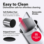 Extra Large Rotating Utensil Holder Caddy with Sturdy No-Tip Weighted Base, Removable Divider, and Gripped Insert: Metal | Rust Proof