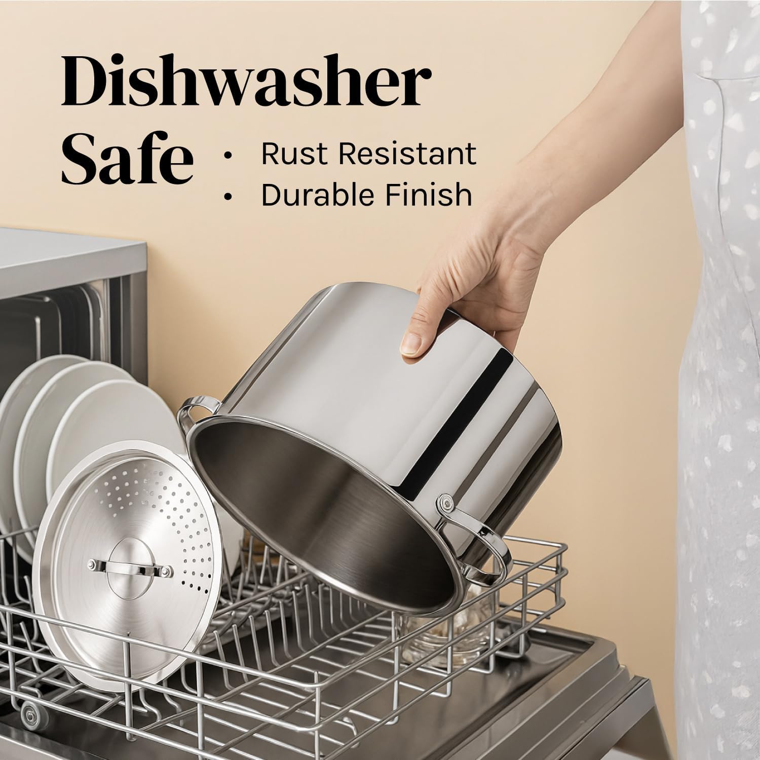 Stainless Steel Pasta Pot with Locking Strainer Lid - 5.5 Quart Large Capacity | Twist & Lock for Easy Drain & No Colander Or Strainer Basket