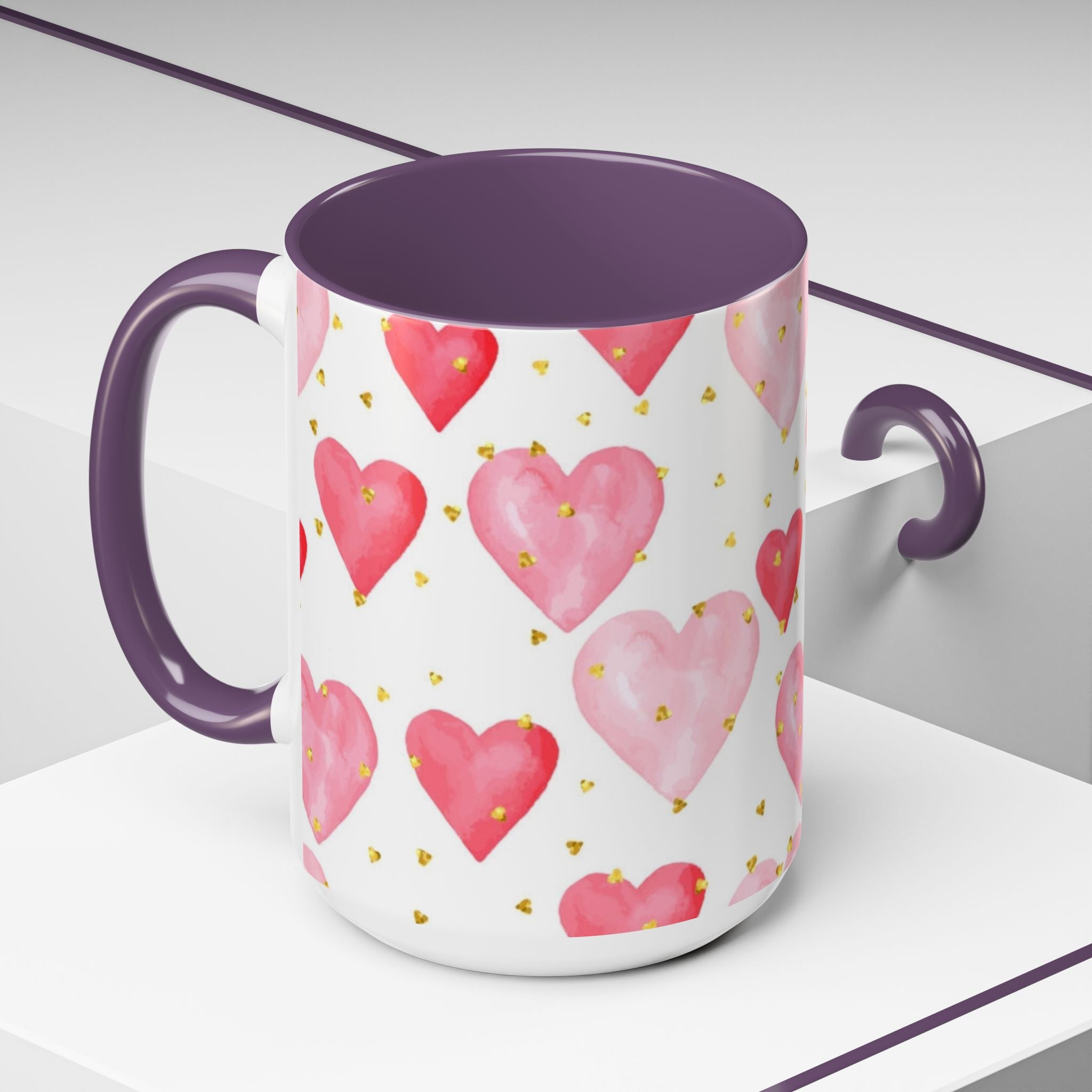 Pink Watercolor Hearts Accent Coffee Mug — Romantic Valentine’s Day Gift