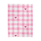 Pink Gingham Heart Velveteen Plush Blanket — Cozy Valentine's Throw