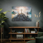 Cross on Mountain Matte Canvas Wall Art — Christian Inspirational Landscape