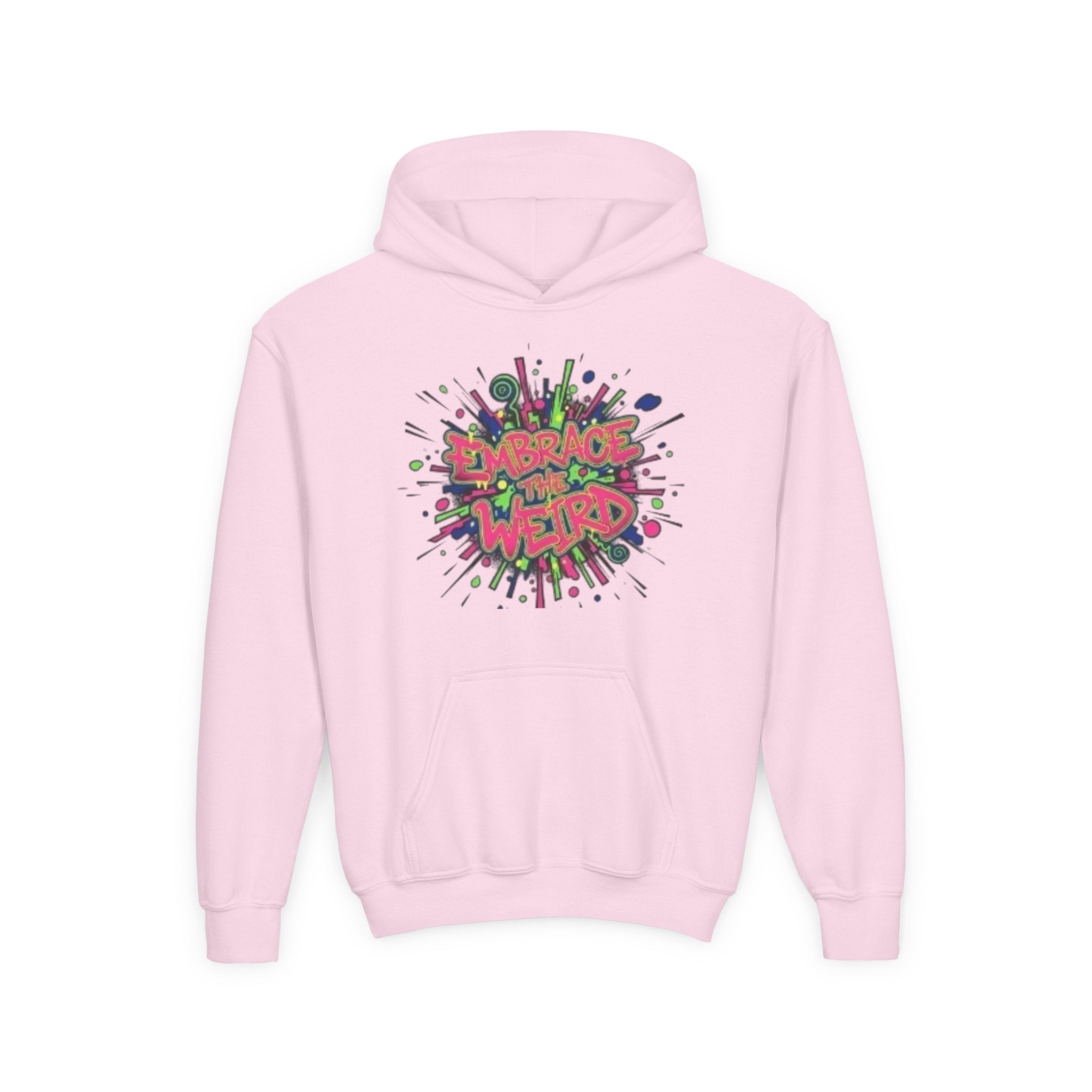 Youth Hoodie — "Embrace the Weird" Colorful Graffiti Graphic