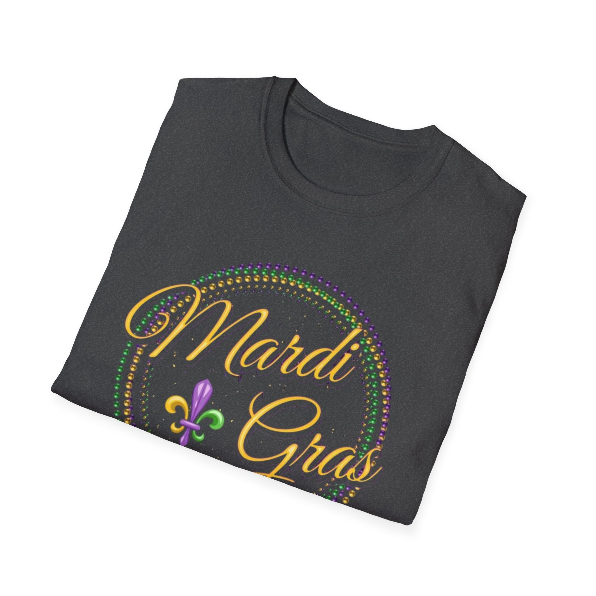 Mardi Gras T-Shirt — Purple Green Gold Beaded Fleur-de-Lis Celebration Tee