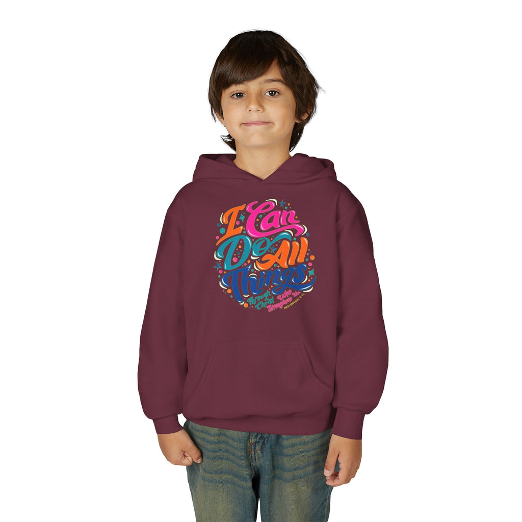 Youth Hoodie — "I Can Do All Things" Inspirational Christian Sweatshirt