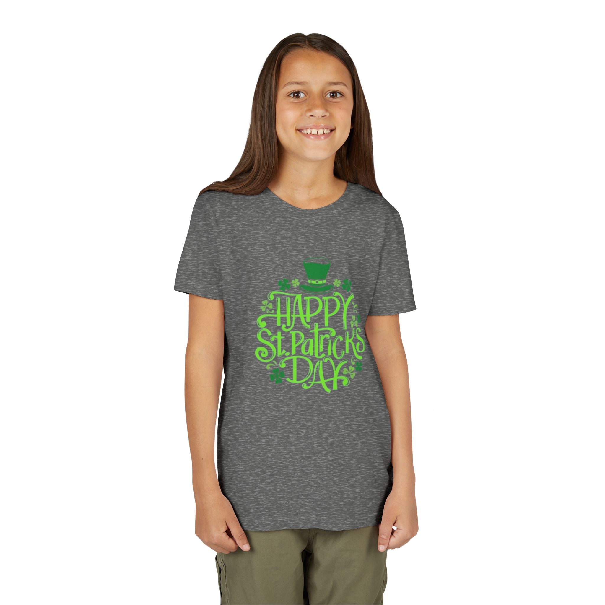 Youth Tee — Happy St. Patrick's Day Green Lettering Kids Shirt